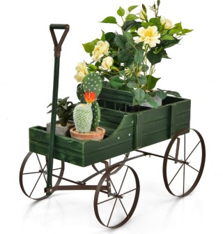 Ξύλινο Καρότσι-Γλάστρα με Ρυθμιζόμενη Λαβή - Πράσινο GT3662GN Costway