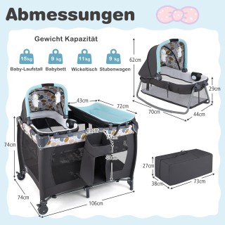 Costway Φορητό Πτυσσόμενο Παρκοκρέβατο & Λίκνο Μωρού με Αλλαξιέρα, ...