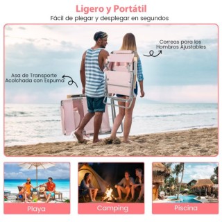 Costway Πτυσσόμενη Ροζ Καρέκλα Παραλίας με Υποπόδιο και Μαξιλάρι NP...