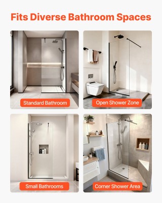 VEVOR Μαύρο Ματ Σταθερό Παραβάν Ντουζιέρας 864x1870 mm από Ανθεκτικ...