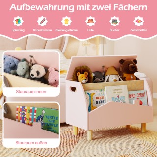 Costway Ξύλινο Κουτί Παιχνιδιών με Ράφι και Ανοιγόμενο Καπάκι 60 x ...