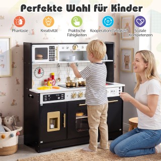 Costway Παιδική ξύλινη κουζίνα παιχνιδιού με φως και ήχο, εστία, νε...