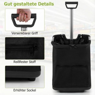 Costway Πτυσσόμενο Καροτσάκι Αγορών 50 lt με 3 Θήκες & Επεκτεινόμεν...