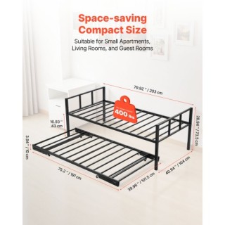 VEVOR Μεταλλικό Κρεβάτι Ημίδιπλο με Συσρόμενο Κρεβάτι ZWLYZYTWINCCJ...
