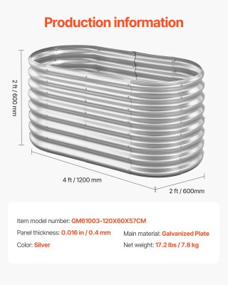 VEVOR Οβάλ Μεταλλικό Υπερυψωμένο Κρεβάτι Κήπου 1.2x0.6x0.6m για Λαχ... VEVOR Οβάλ Μεταλλικό Υπερυψωμένο Κρεβάτι Κήπου 1.2x0.6x0.6m για Λαχ...