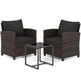 Costway Σετ Επίπλων Κήπου 3 Τεμαχίων με 2 Πολυθρόνες, Τραπέζι με Γυ...