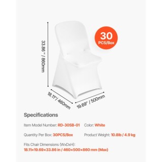 VEVOR 30 Τεμ Λευκές Καλύψεις Καρεκλών, Πολυεστέρας και Σπάντεξ, για... VEVOR 30 Τεμ Λευκές Καλύψεις Καρεκλών, Πολυεστέρας και Σπάντεξ, για...