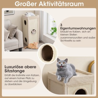 Costway Τετραώροφη ξύστρα-βαρέλι για γάτες με 3 φωλιές και μαξιλάρι...