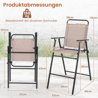 Costway  Σετ Αναδιπλούμενων Σκαμπό Μπαρ Εξωτερικού Χώρου 2/4 με Άνε...