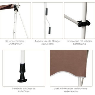 Χειροκίνητη Βεράντας, 200 x 200-300cm  Πλάτος, Χωρίς Τρυπάνι, UV Αν...