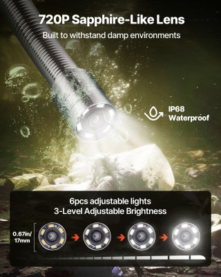 VEVOR Κάμερα Αποχέτευσης 50μ με Ρυθμιζόμενα LED και Αδιάβροχη Προστ...