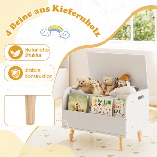 Costway Παιδικό Ξύλινο Κουτί Παιχνιδιών με Ποιοτικό Ράφι Βιβλίων & ...