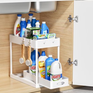 Έπιπλο Οργάνωσης Κουζίνας 2 Επιπέδων Σετ 2τμχ 33x40x23 cm Λευκό Tim...