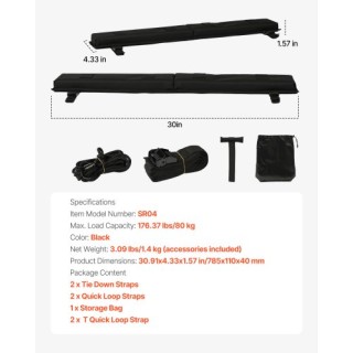 VEVOR Μαξιλάρια Σχάρας Οροφής για Μπάρες Φορτίου 80kg για Καγιάκ Κα...