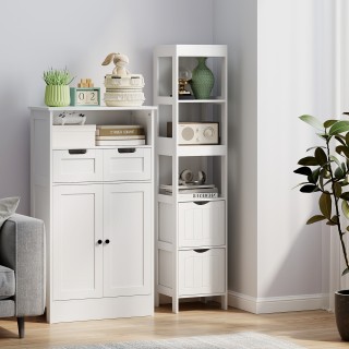 HOMCOM Κινητό Μπάνιο με 3 Ανοιχτά Ράφια και 2 Συρτάρια από Ξύλο, 30... HOMCOM Κινητό Μπάνιο με 3 Ανοιχτά Ράφια και 2 Συρτάρια από Ξύλο, 30...