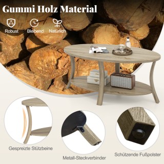 Costway Οβάλ Τραπεζάκι Σαλονιού με Ράφι Διόροφη Τραπέζι Καφέ Βελανι...