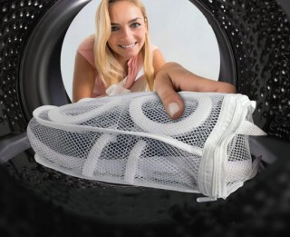 Δίχτυ-Τσάντα Πλυσίματος Παπουτσιών και Εσωρούχων με Φερμουάρ Λευκή ...