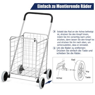 Costway Πτυσσόμενο Καρότσι Αγορών με Ρόδες Ασημί TA10073SL Costway Πτυσσόμενο Καρότσι Αγορών με Ρόδες Ασημί TA10073SL