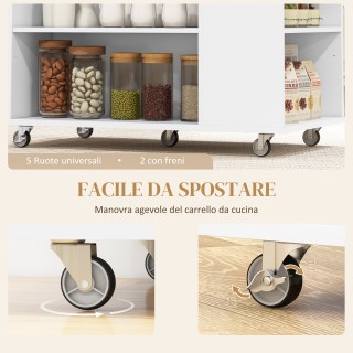 HOMCOM Καρότσι Νησίδας Κουζίνας με Ρυθμιζόμενα Ράφια, Θήκη Μαχαιριώ...