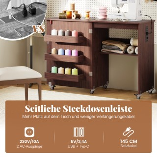 Costway  Διπλής Χρήσης Πτυσσόμενο Τραπέζι Ραπτικής με Σταθμό Φόρτισ...