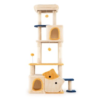 Costway Μεγάλο Ξύλινο Δέντρο Γρατζουνίσματος με Σχέδιο Ψάρι για Γάτ...