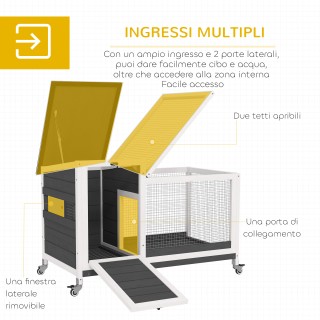 PawHut Εξωτερικό Κλουβί Κουνελιών με Ρόδες και Αποσπώμενο Δίσκο, απ...