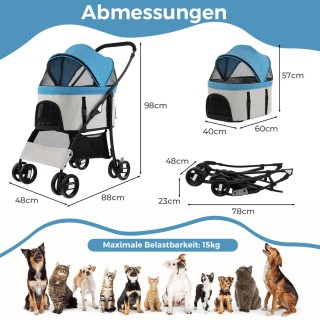 Costway Καροτσάκι Κατοικιδίων 3 σε 1, Αναδιπλούμενο έως 15 kg, Μπλ... Costway Καροτσάκι Κατοικιδίων 3 σε 1, Αναδιπλούμενο έως 15 kg, Μπλ...