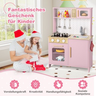 Costway Ροζ Ξύλινη Παιδική Κουζίνα με Φούρνο Μικροκυμάτων, Εστίες, ... Costway Ροζ Ξύλινη Παιδική Κουζίνα με Φούρνο Μικροκυμάτων, Εστίες, ...