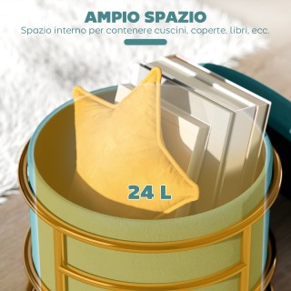 HOMCOM Στρογγυλό Βελούδινο Πουφ με Χώρο Αποθήκευσης 24L και Αποσπώμ...