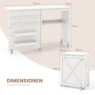 Costway Πτυσσόμενο Ντουλάπι & Γραφείο Ραπτικής 2 σε 1 με Αποθηκευτι...