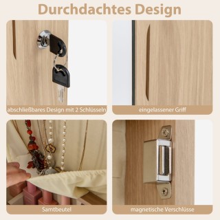 Costway Κρεμαστός αποθηκευτικός χώρος κοσμημάτων με LED και καθρέφτ...