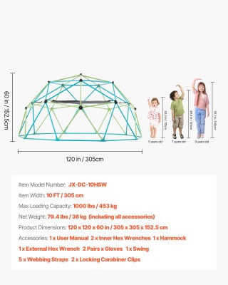 VEVOR Γεωδαιτικό Παιχνιδότοπος 10FT με Κούνια & Αιώρα JHPDZJ10FTDC6...