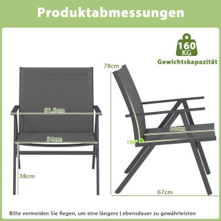 Costway Σετ 2 Καρέκλες Κήπου με Αναπνεύσιμο Ύφασμα Γκρι NP12413GR-2