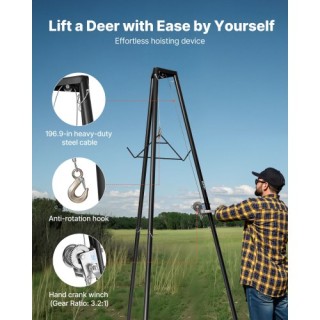 VEVOR Τρίποδος Ανυψωτήρας Θηραμάτων 500 lbs, με Βάση & Μηχανική Βίν...