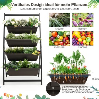 Costway Τετράριχο Κάθετο Φυτοδοχείο με Αποστραγγιστικές Οπές GT3901