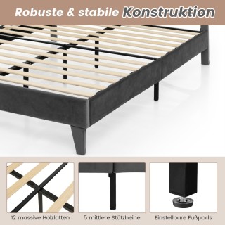 Costway Διπλό Υφασμάτινο Κρεβάτι 200 x 140 cm με Σκελετό & Επενδυμέ...