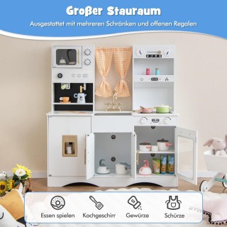 Costway Παιδική Κουζίνα με Αξεσουάρ Μαγειρικής Ξύλινη με Φούρνο Μικ...