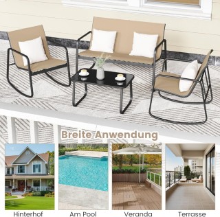 Costway  Σετ Κήπου 4 Τεμαχίων με Ήπια Λικνιστική Κίνηση, Καφέ Χρώμα...