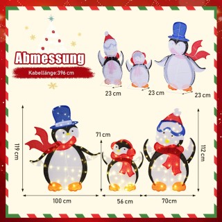 Costway Σετ 3 Φωτιζόμενων Πιγκουίνων με 160 Θερμά Λευκά LED & Φουλά...