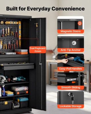 VEVOR Μεταλλική Ντουλάπα Αποθήκευσης με Ρυθμιζόμενα Ράφια, Συρτάρια...