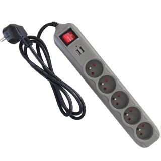 Πολύπριζο με 5 Υποδοχές + 2 Θύρες USB & Καλώδιο 1,5m Γκρι KD-4033 Πολύπριζο με 5 Υποδοχές + 2 Θύρες USB & Καλώδιο 1,5m Γκρι KD-4033