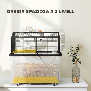 PawHut Κλουβί για χάμστερ με 2 επίπεδα με ρόδες, σωλήνες, μπολ, μπο... PawHut Κλουβί για χάμστερ με 2 επίπεδα με ρόδες, σωλήνες, μπολ, μπο...