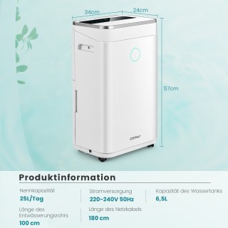 Costway  Αφυγραντήρας με δεξαμενή νερού 6,5 L για έως 30 ㎡ 25 L/ημέ...