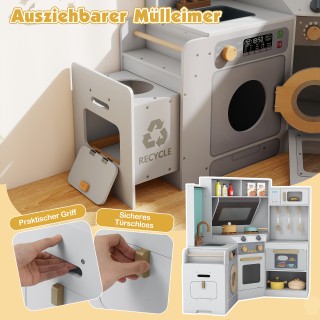 Costway Ξύλινη γωνιακή κουζίνα με φώτα & ήχους, αποσπώμενος κάδος, ...