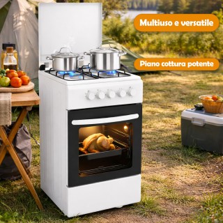 BAKAJI Εξωτερική Λευκή Κουζίνα Αερίου με 4 Εστίες και Φούρνο 50 x 5...