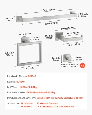 VEVOR Σετ Αξεσουάρ Μπάνιου 5 Τεμαχίων από Ανοξείδωτο Ατσάλι με Ποδι... VEVOR Σετ Αξεσουάρ Μπάνιου 5 Τεμαχίων από Ανοξείδωτο Ατσάλι με Ποδι...