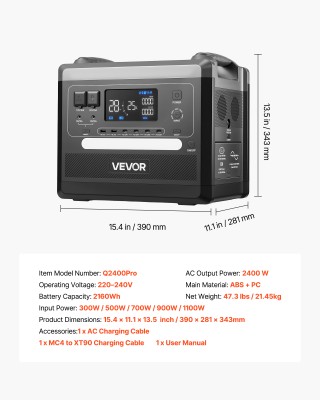 VEVOR Φορητός Σταθμός Ενέργειας 2400W 2160Wh με 10 Θύρες Εξόδου & Ρ... VEVOR Φορητός Σταθμός Ενέργειας 2400W 2160Wh με 10 Θύρες Εξόδου & Ρ...