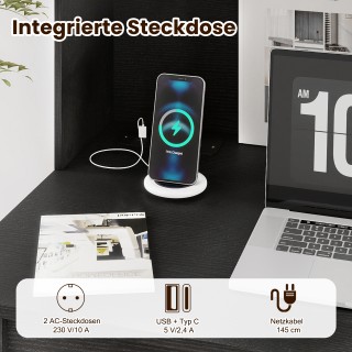 Costway Μαύρο Γραφείο με Άνω Ντουλάπι και Ενσωματωμένες Πρίζες & Οδ... Costway Μαύρο Γραφείο με Άνω Ντουλάπι και Ενσωματωμένες Πρίζες & Οδ...