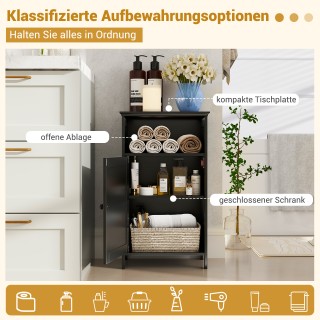 Costway Ελεύθερη Μαύρη Ντουλάπα Μπάνιου με Ρυθμιζόμενο Ράφι HW59319DK