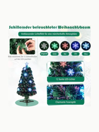 Costway Πράσινο Χριστουγεννιάτικο Δέντρο LED με Οπτικές Ίνες 90 cm ...